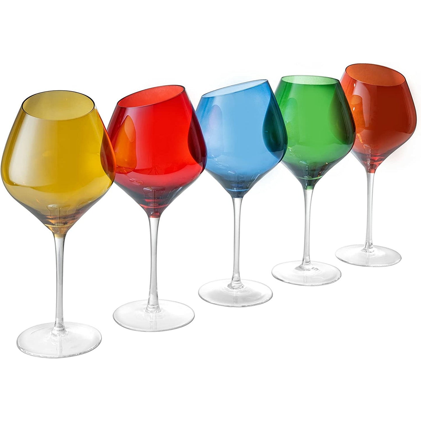 Slanted Rim Colored Wine Glasses by The Wine Savant – Set of 5 Stylish and Slant Rim Wine Glasses for Parties, Multicolor Set for Weddings Anniversary, White or Red Wine, Cabernet Bordeaux 17 oz-1