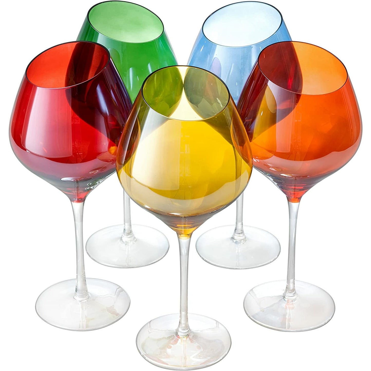 Slanted Rim Colored Wine Glasses by The Wine Savant – Set of 5 Stylish and Slant Rim Wine Glasses for Parties, Multicolor Set for Weddings Anniversary, White or Red Wine, Cabernet Bordeaux 17 oz-2