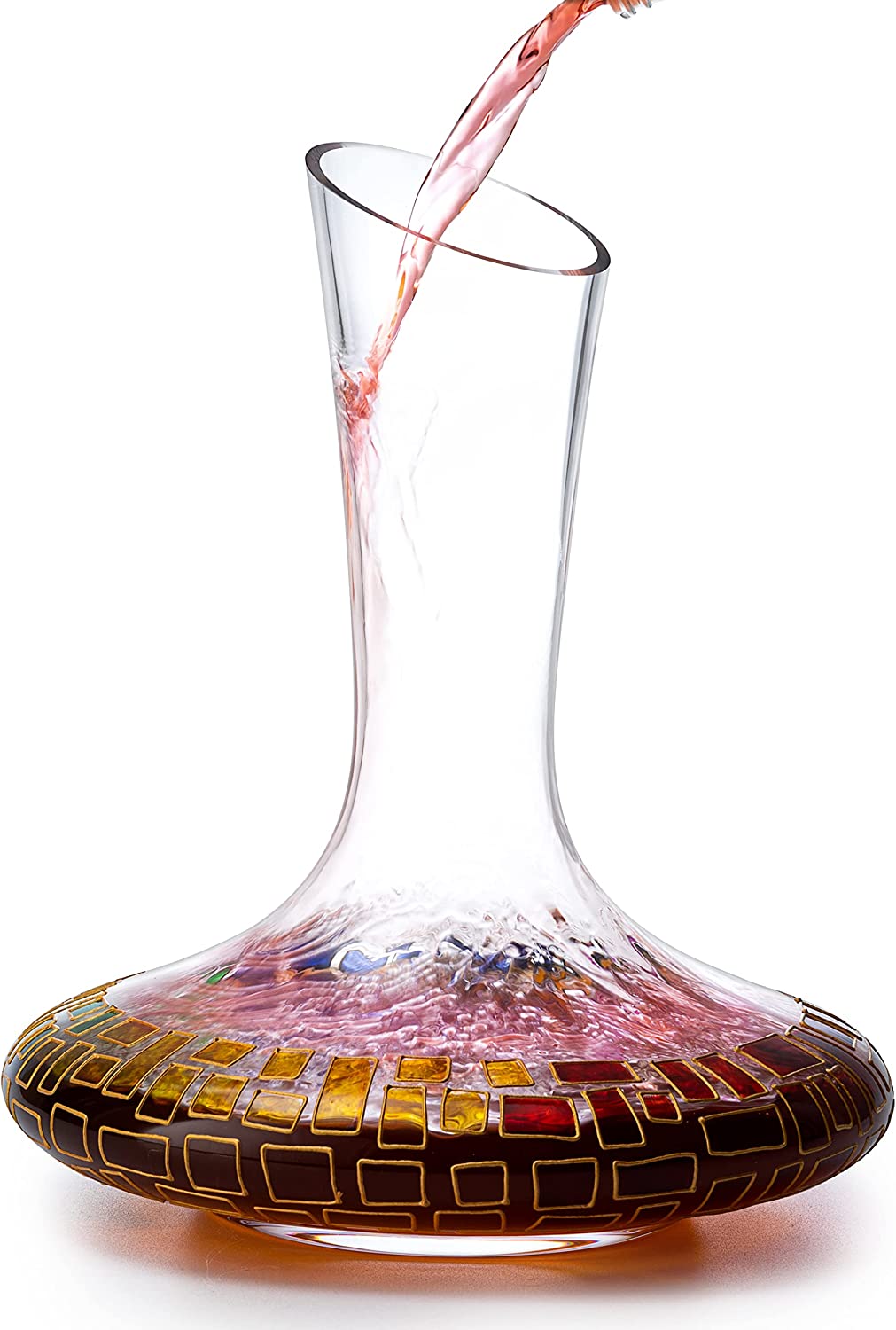 Art Deco Stained Glass Renaissance Wine Decanter by The Wine Savant 60 oz - Hand Blown Lead-free Decorative Crystal Rainbow Colored Carafe Aerator, Wine Accessories, Aerating Wine Gifts 10"H 8.5" W-2