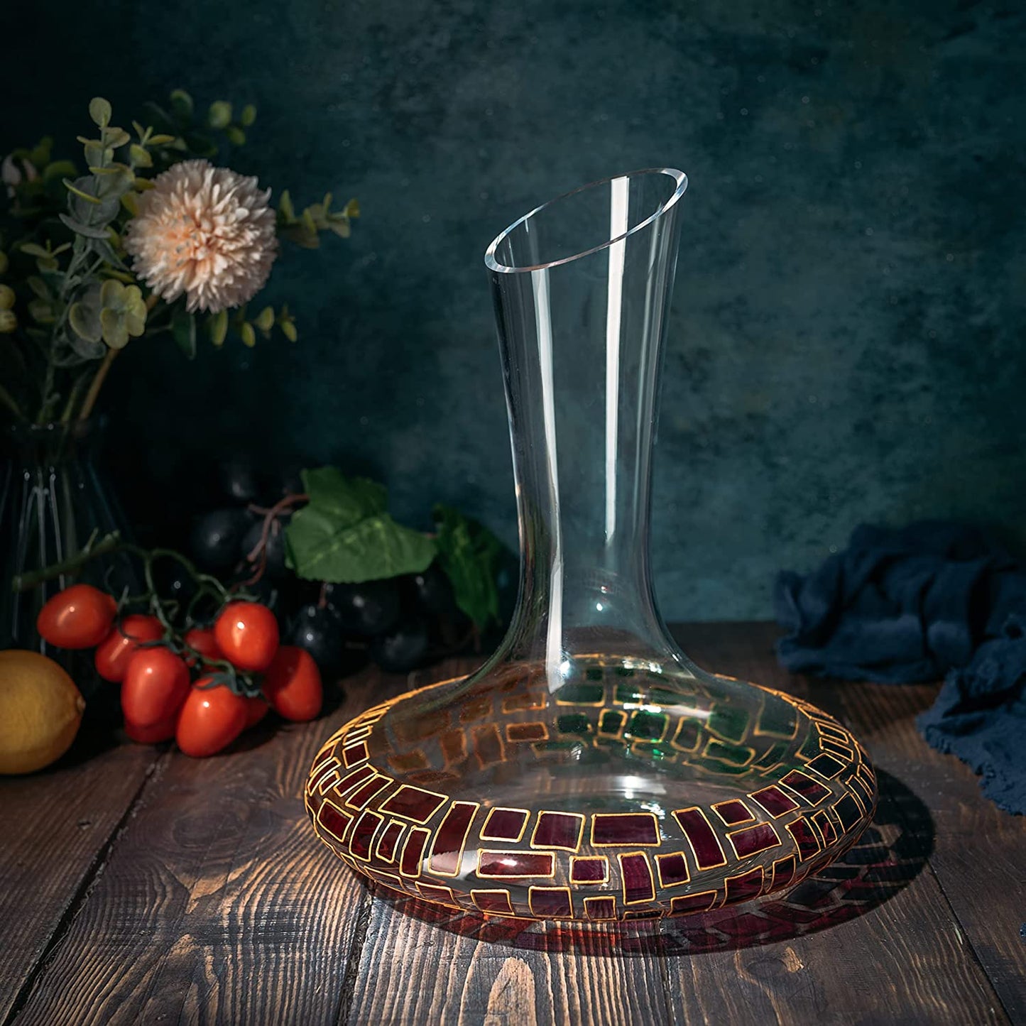 Art Deco Stained Glass Renaissance Wine Decanter by The Wine Savant 60 oz - Hand Blown Lead-free Decorative Crystal Rainbow Colored Carafe Aerator, Wine Accessories, Aerating Wine Gifts 10"H 8.5" W-4