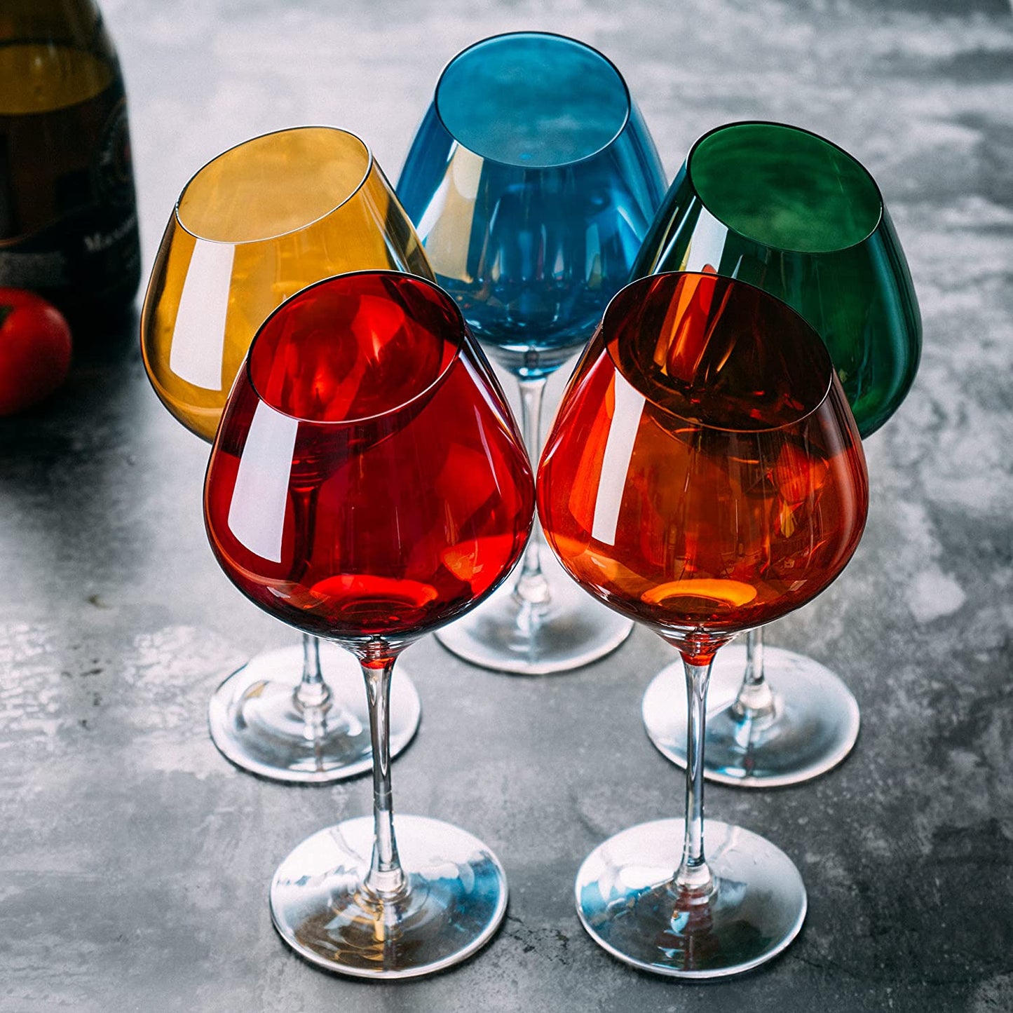 Slanted Rim Colored Wine Glasses by The Wine Savant – Set of 5 Stylish and Slant Rim Wine Glasses for Parties, Multicolor Set for Weddings Anniversary, White or Red Wine, Cabernet Bordeaux 17 oz-4
