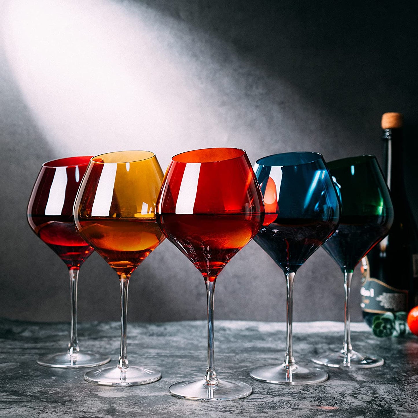 Slanted Rim Colored Wine Glasses by The Wine Savant – Set of 5 Stylish and Slant Rim Wine Glasses for Parties, Multicolor Set for Weddings Anniversary, White or Red Wine, Cabernet Bordeaux 17 oz-5