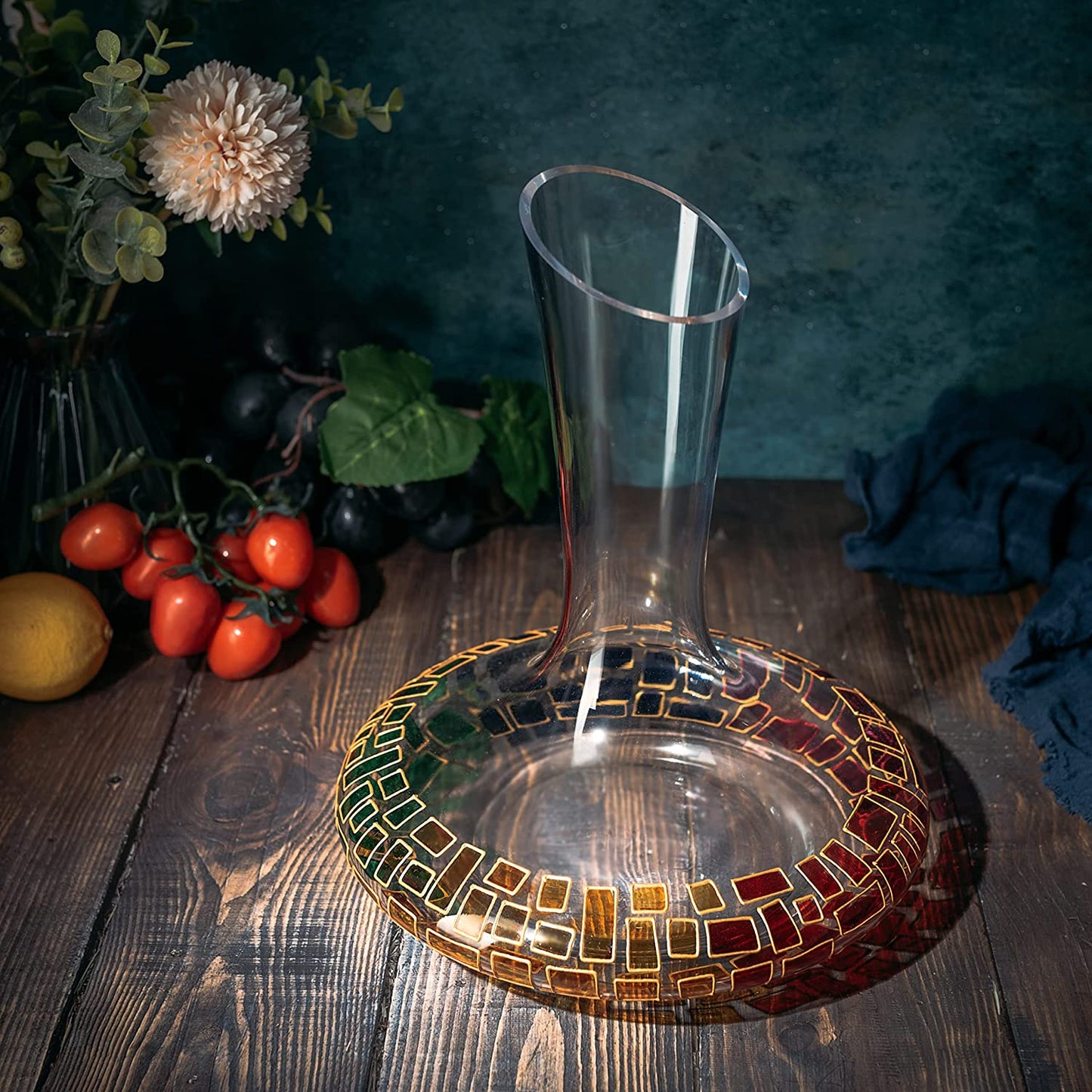 Art Deco Stained Glass Renaissance Wine Decanter by The Wine Savant 60 oz - Hand Blown Lead-free Decorative Crystal Rainbow Colored Carafe Aerator, Wine Accessories, Aerating Wine Gifts 10"H 8.5" W-3