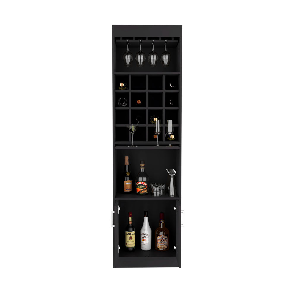 Bar Cabinet Atanasio, Rack, 16 Wine Cubbies, Black Wengue Finish-5