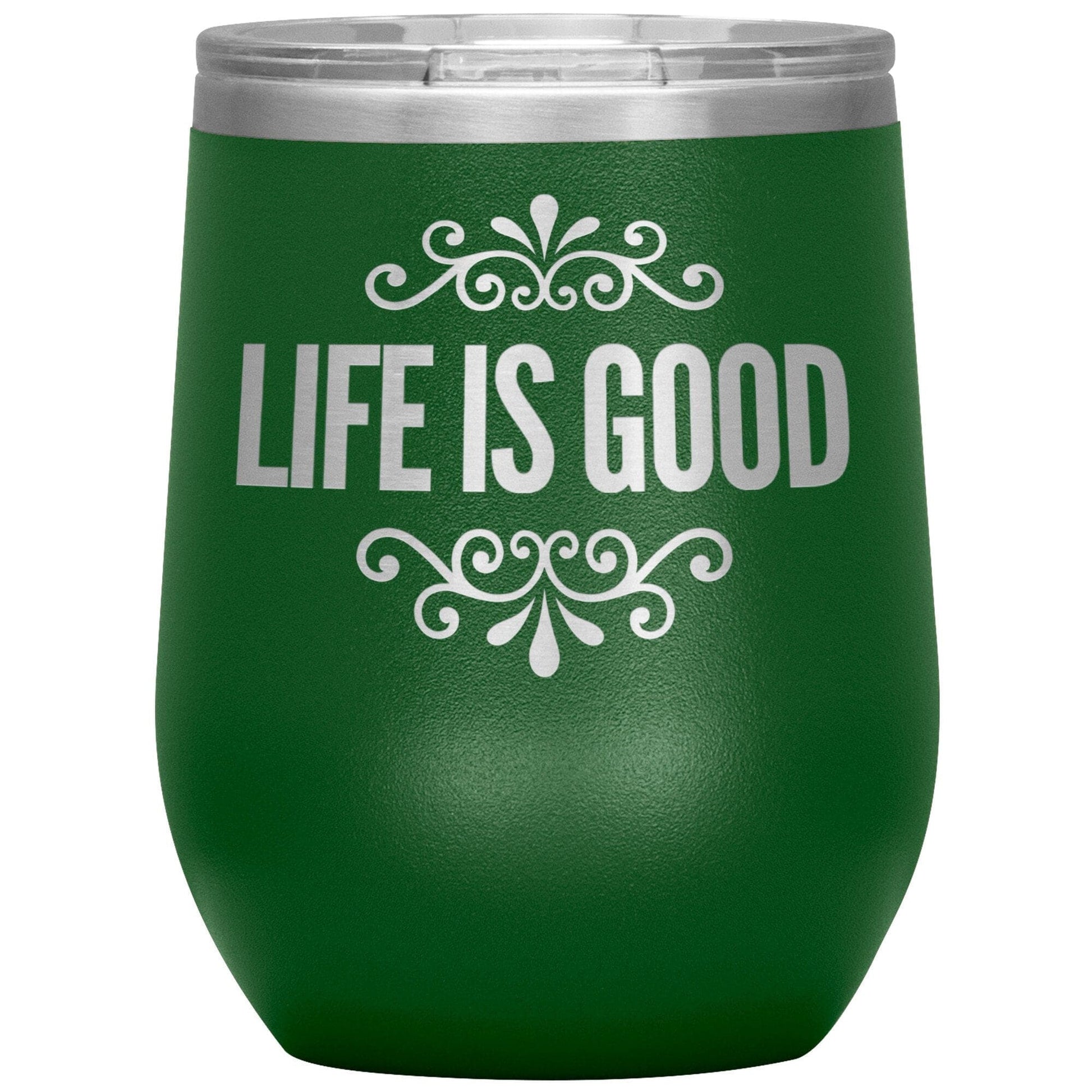 12oz Wine Insulated Tumbler, Life is Good Print, Engraved Mug-3