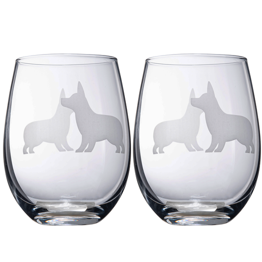 Corgi Stemless Wine Glasses Set of 2 by The Wine Savant - Dog Lover Glass Gifts for Mom, Dad, Sisters, Wife Etched Tumblers for Puppy Lovers, Owners Anniversary, Wedding, Housewarming Gifts-0