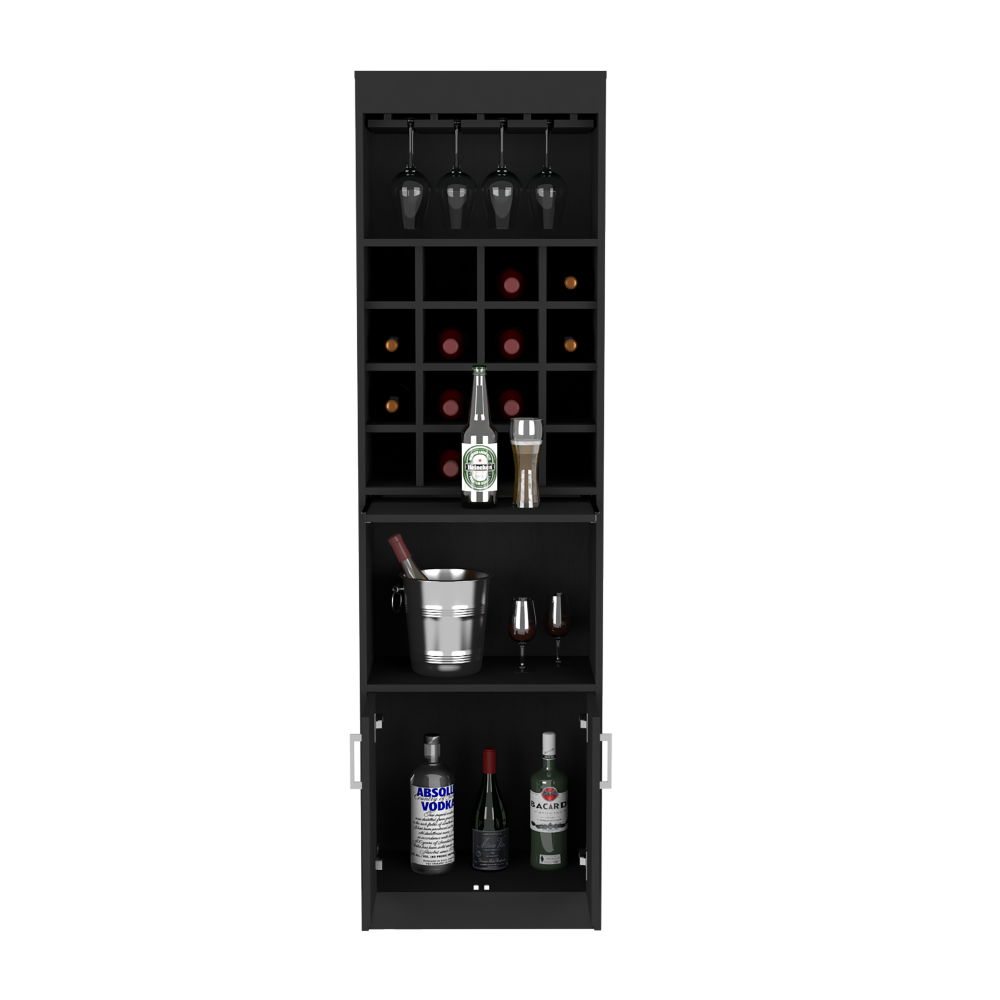 Bar Cabinet Atanasio, Rack, 16 Wine Cubbies, Black Wengue Finish-6