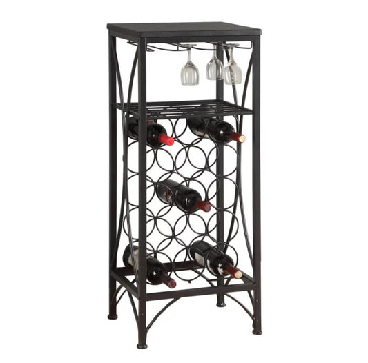 12.5" x 16.25" x 40.5" Black Metal Wine Bottle and Glass Rack Home Bar-0