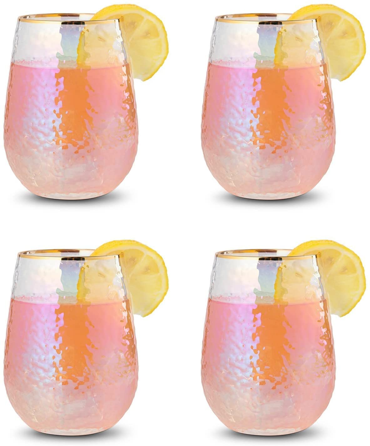 Set of 4 Lustered Iridescent Stemless Wine Glasses - 15oz-3