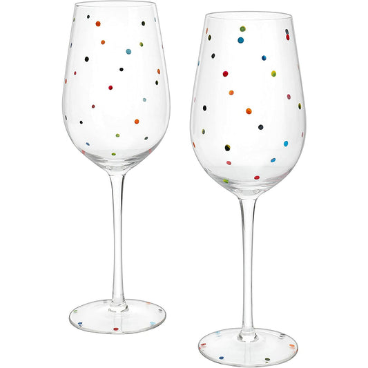 Polka Dot Stemmed Wine Glasses 16 Ounces Set of 2 10" H By The Wine Savant - Polka Dot Wine Wedding Glasses, Ideal For Merlot, Pinot Noir For Everyday, Weddings, Anniversaries, Parties, Home Bar Gifts-0