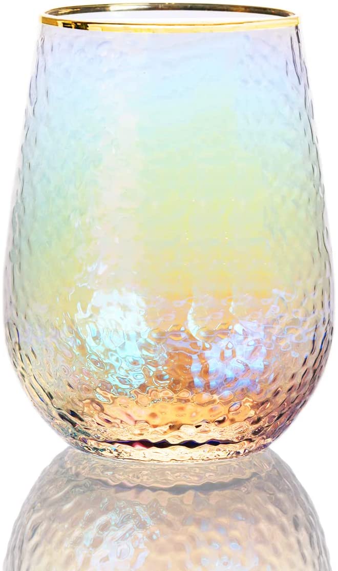 Set of 4 Lustered Iridescent Stemless Wine Glasses - 15oz-2