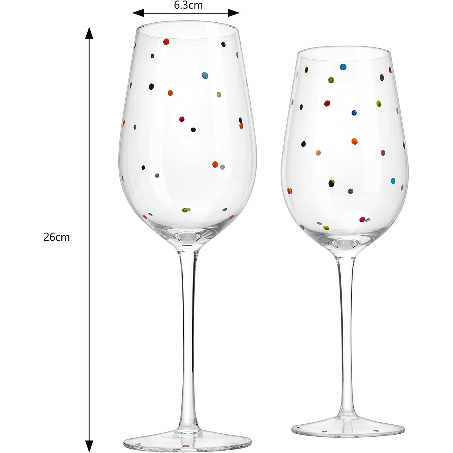 Polka Dot Stemmed Wine Glasses 16 Ounces Set of 2 10" H By The Wine Savant - Polka Dot Wine Wedding Glasses, Ideal For Merlot, Pinot Noir For Everyday, Weddings, Anniversaries, Parties, Home Bar Gifts-5