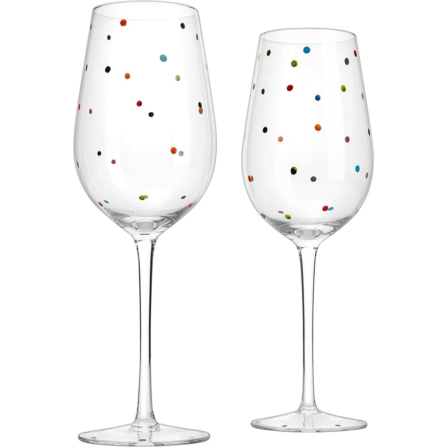 Polka Dot Stemmed Wine Glasses 16 Ounces Set of 2 10" H By The Wine Savant - Polka Dot Wine Wedding Glasses, Ideal For Merlot, Pinot Noir For Everyday, Weddings, Anniversaries, Parties, Home Bar Gifts-1