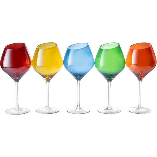 Slanted Rim Colored Wine Glasses by The Wine Savant – Set of 5 Stylish and Slant Rim Wine Glasses for Parties, Multicolor Set for Weddings Anniversary, White or Red Wine, Cabernet Bordeaux 17 oz-0