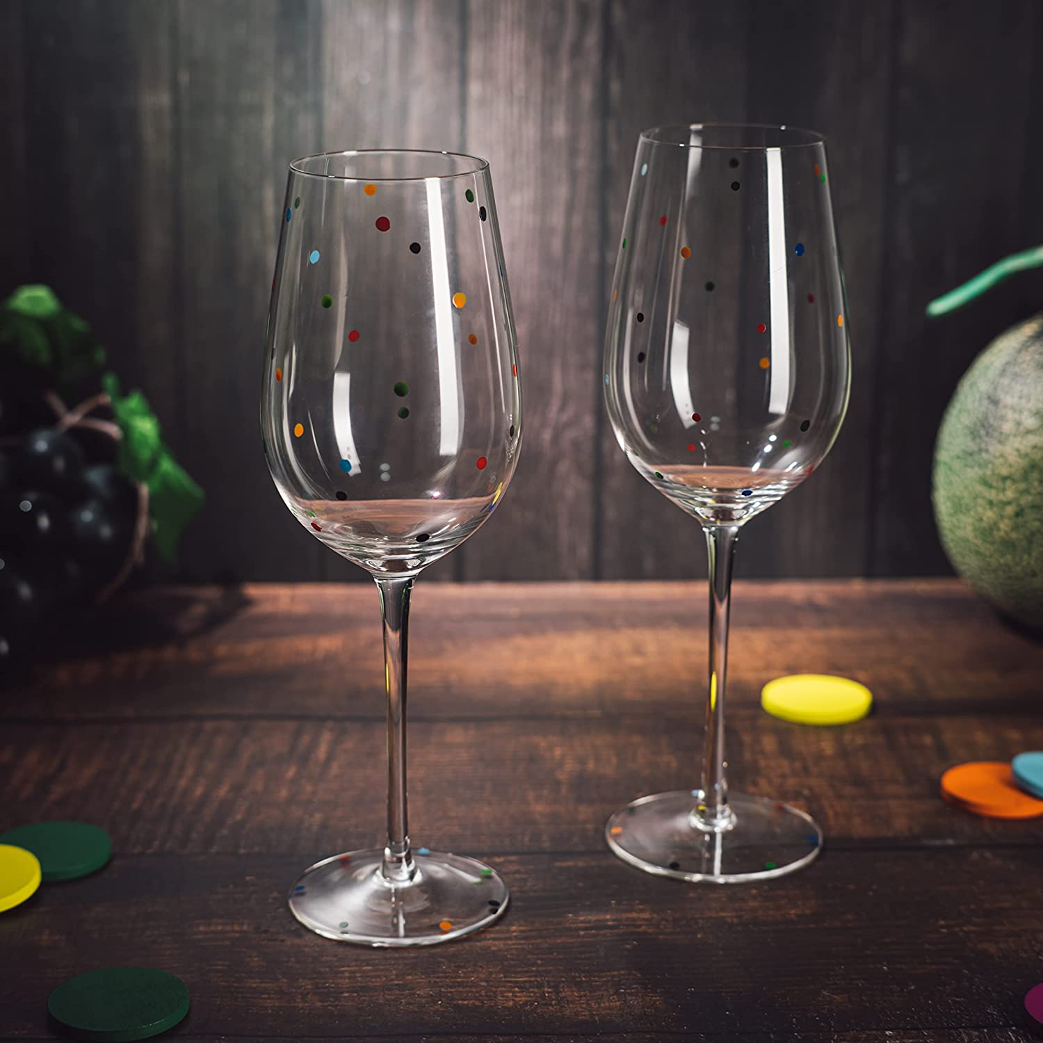 Polka Dot Stemmed Wine Glasses 16 Ounces Set of 2 10" H By The Wine Savant - Polka Dot Wine Wedding Glasses, Ideal For Merlot, Pinot Noir For Everyday, Weddings, Anniversaries, Parties, Home Bar Gifts-2