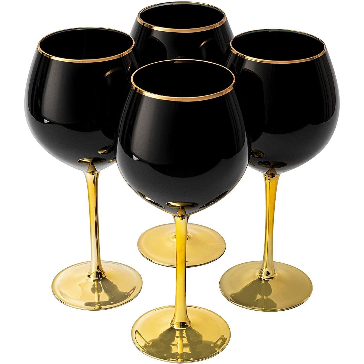 Set of 4 Black Wine Glasses Gold Stemmed 14 oz by The Wine Savant - Gold Rim Wine Glasses, Black Colored Wine Glasses Luxury Wine Glassware Wine Tasting, Wedding Gift, Anniversary, Birthday-1