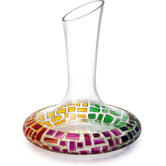 Art Deco Stained Glass Renaissance Wine Decanter by The Wine Savant 60 oz - Hand Blown Lead-free Decorative Crystal Rainbow Colored Carafe Aerator, Wine Accessories, Aerating Wine Gifts 10"H 8.5" W-0