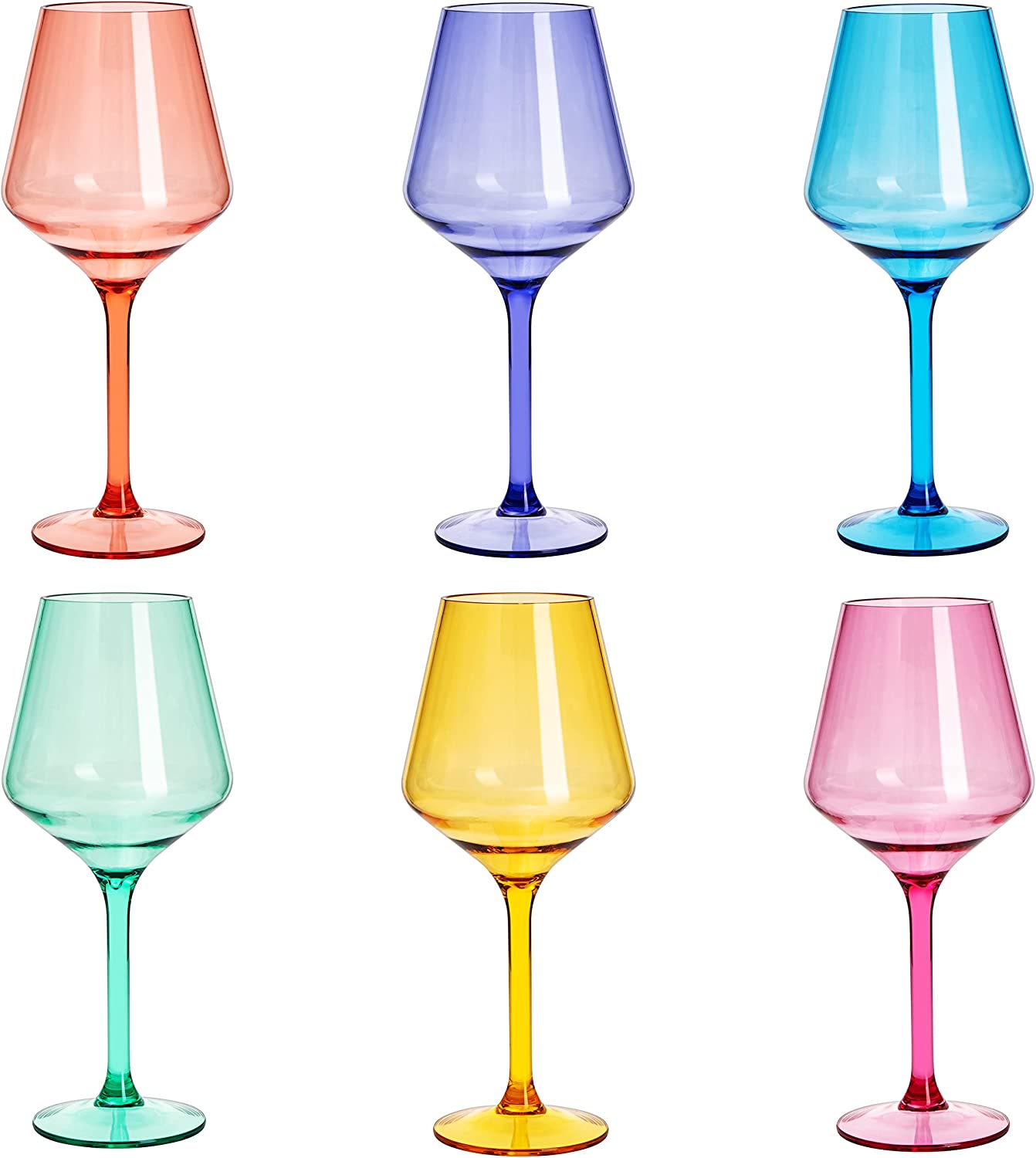 Unbreakable Colored Stemmed Wine Glasses, Made from Shatterproof Tritan BPA-free plastic, Reusable, Colored Wine Glass Set, Large 15 oz Set - 6, Unique Italian Style White & Red Wine, Water Glassware-2