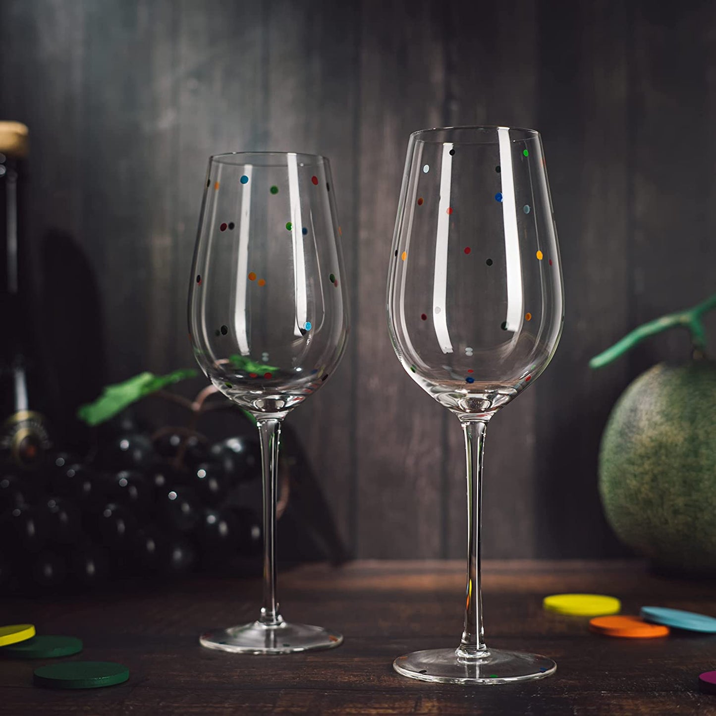 Polka Dot Stemmed Wine Glasses 16 Ounces Set of 2 10" H By The Wine Savant - Polka Dot Wine Wedding Glasses, Ideal For Merlot, Pinot Noir For Everyday, Weddings, Anniversaries, Parties, Home Bar Gifts-4