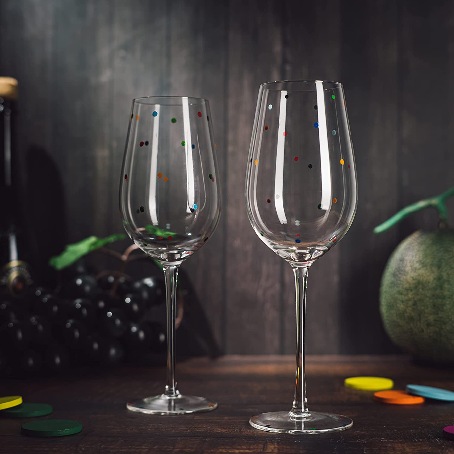 Polka Dot Stemmed Wine Glasses 16 Ounces Set of 2 10" H By The Wine Savant - Polka Dot Wine Wedding Glasses, Ideal For Merlot, Pinot Noir For Everyday, Weddings, Anniversaries, Parties, Home Bar Gifts-4