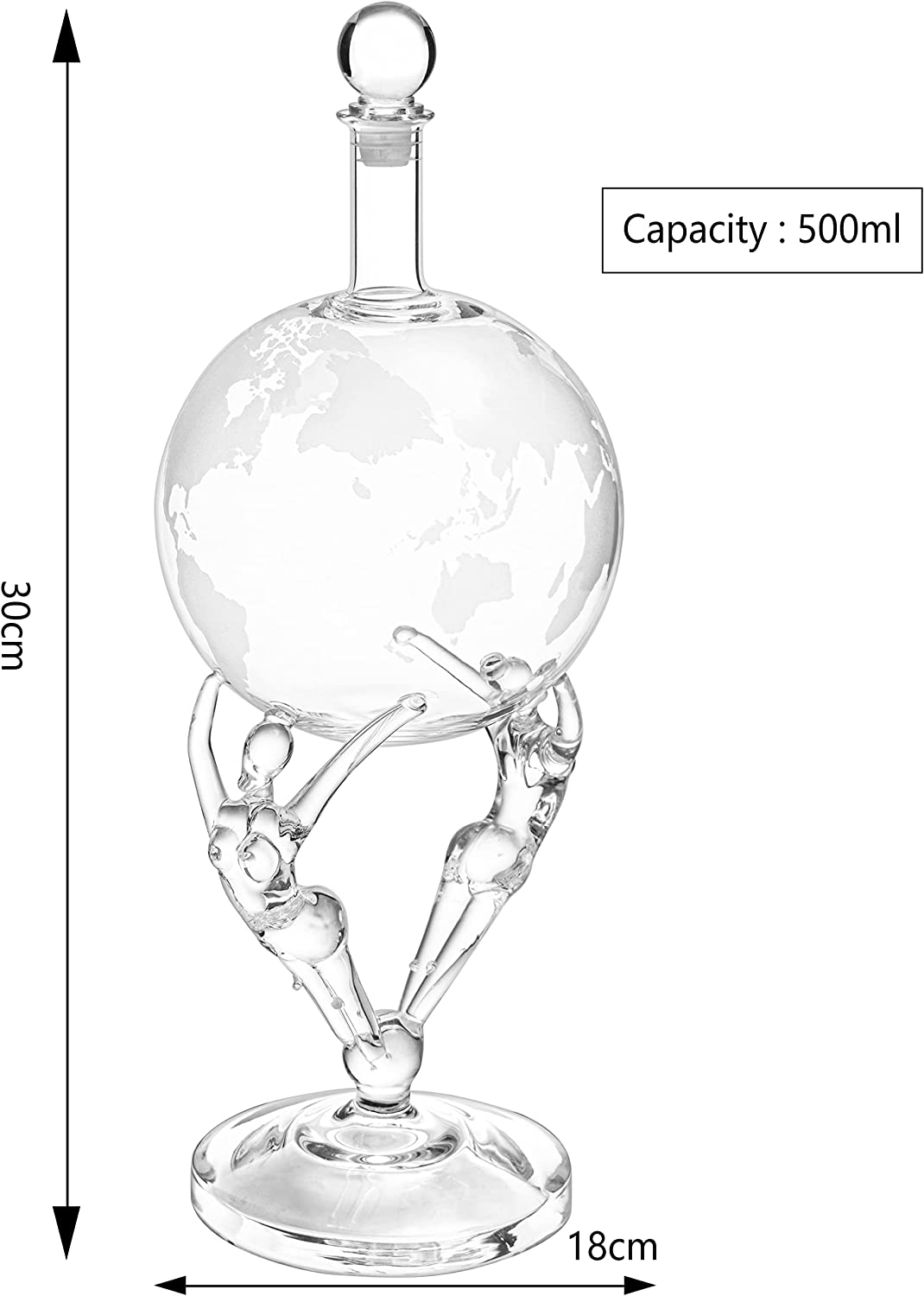 Lovers Crystal Decanter, For Wine & Whiskey by The Wine Savant - 12" Tall - For Spirits, Whiskey, Scotch, Bourbon, Cognac and Brandy - 500mL - By The Wine Savant - Love Globe Whiskey Decanter-4