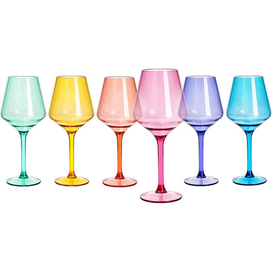 Unbreakable Colored Stemmed Wine Glasses, Made from Shatterproof Tritan BPA-free plastic, Reusable, Colored Wine Glass Set, Large 15 oz Set - 6, Unique Italian Style White & Red Wine, Water Glassware-0