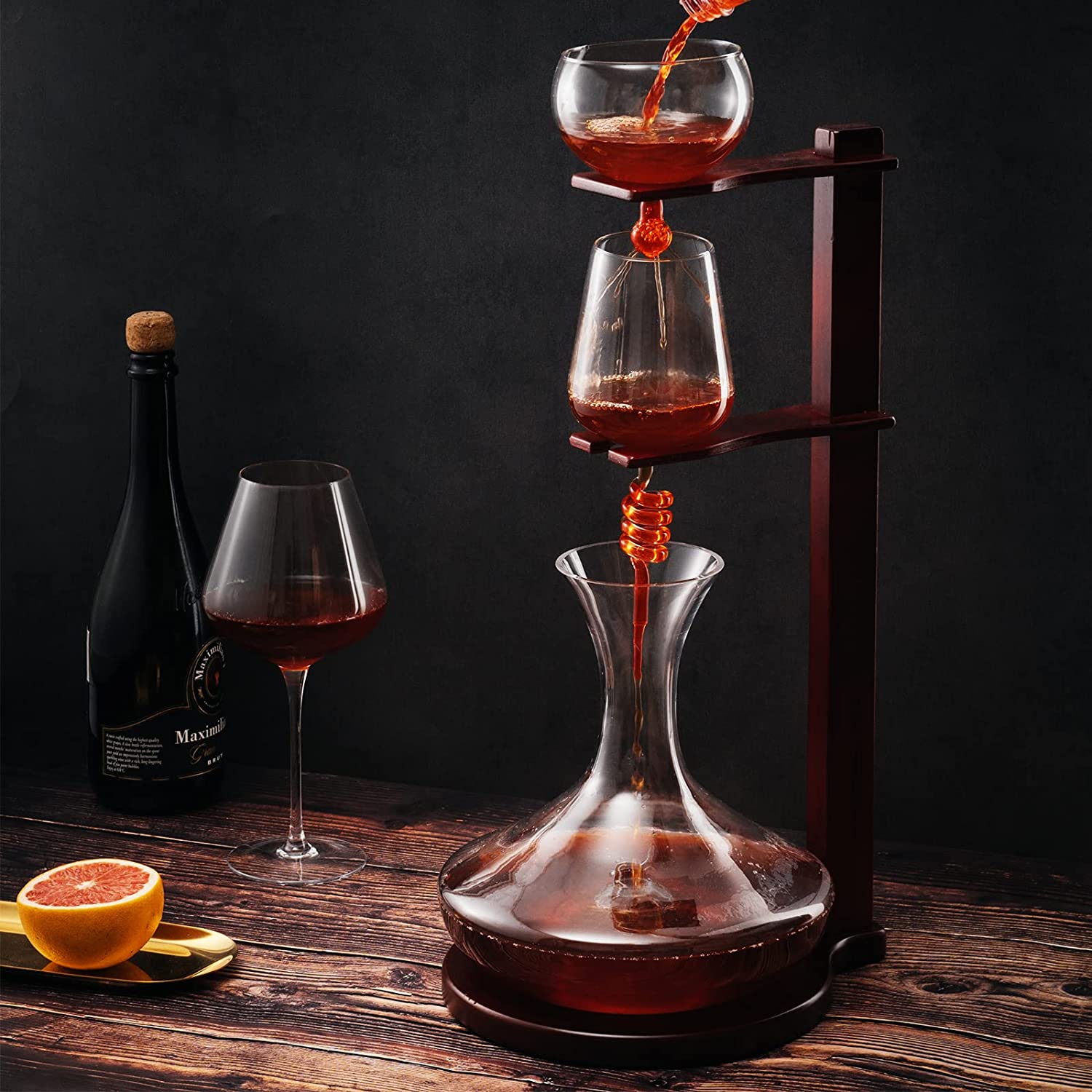 Wine Tower Decanting & Aerator Set by The Wine Savant - 22" H 2250ml - Wine & Whiskey Decanter Set, Carafe, Improves Flavor & Aroma Enhances Bouquet, Wine Gifts, Wine Aerator Pourer Set Wedding Gifts-3