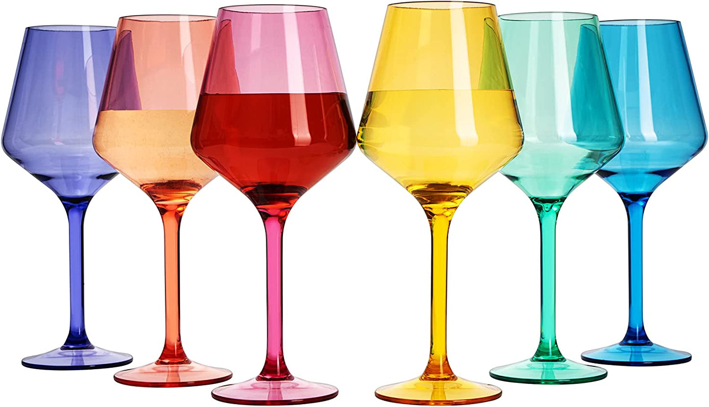 Unbreakable Colored Stemmed Wine Glasses, Made from Shatterproof Tritan BPA-free plastic, Reusable, Colored Wine Glass Set, Large 15 oz Set - 6, Unique Italian Style White & Red Wine, Water Glassware-1