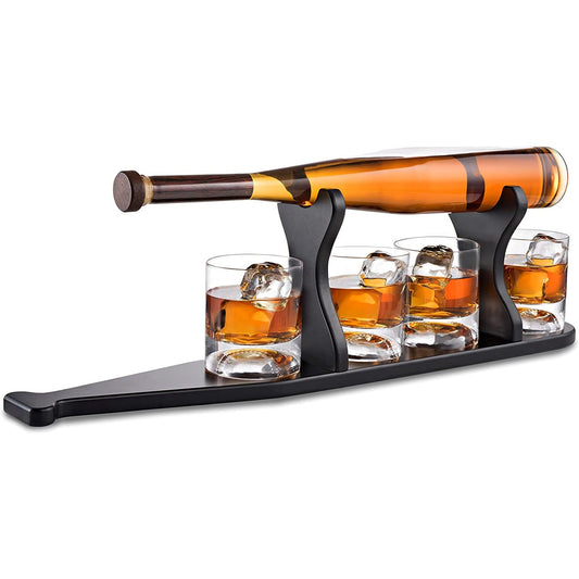 Baseball Bat Whiskey & Wine Decanter 4 Baseball Glasses, Spirits Set - Baseball Coach Gifts, Baseballs Lovers Coaches, Dad, Boyfriend, Brother, Friend Gift - For Whiskey & Wine (Baseball bat base)-0