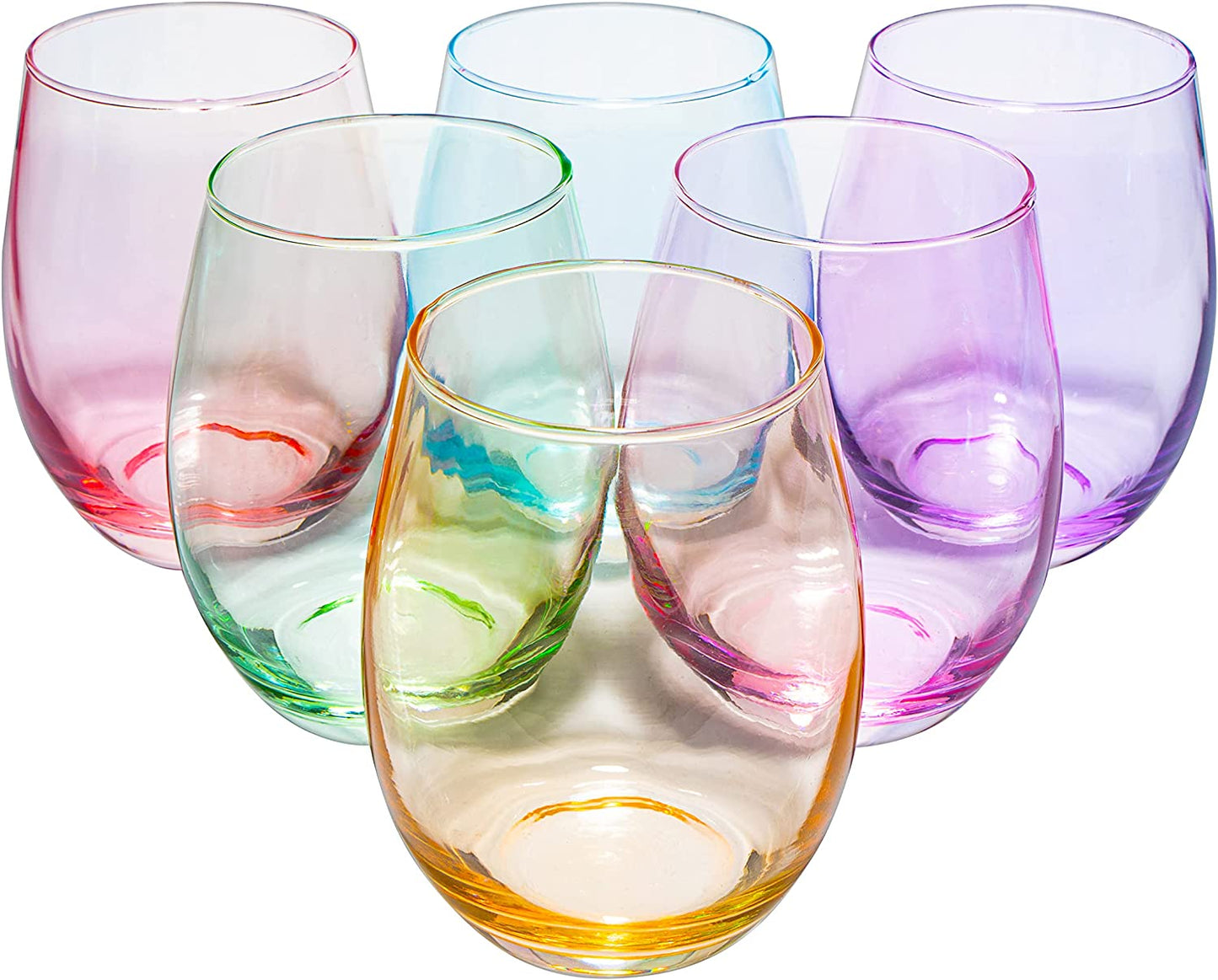 Colored Wine Glass Set, Large 12 oz Glasses Set of 6, Unique Italian Style Short Tumblers for White Wine , Red Wine, Water, Margarita Glasses, Colored Tumbler, Gift, Gifts (Stemless)-2