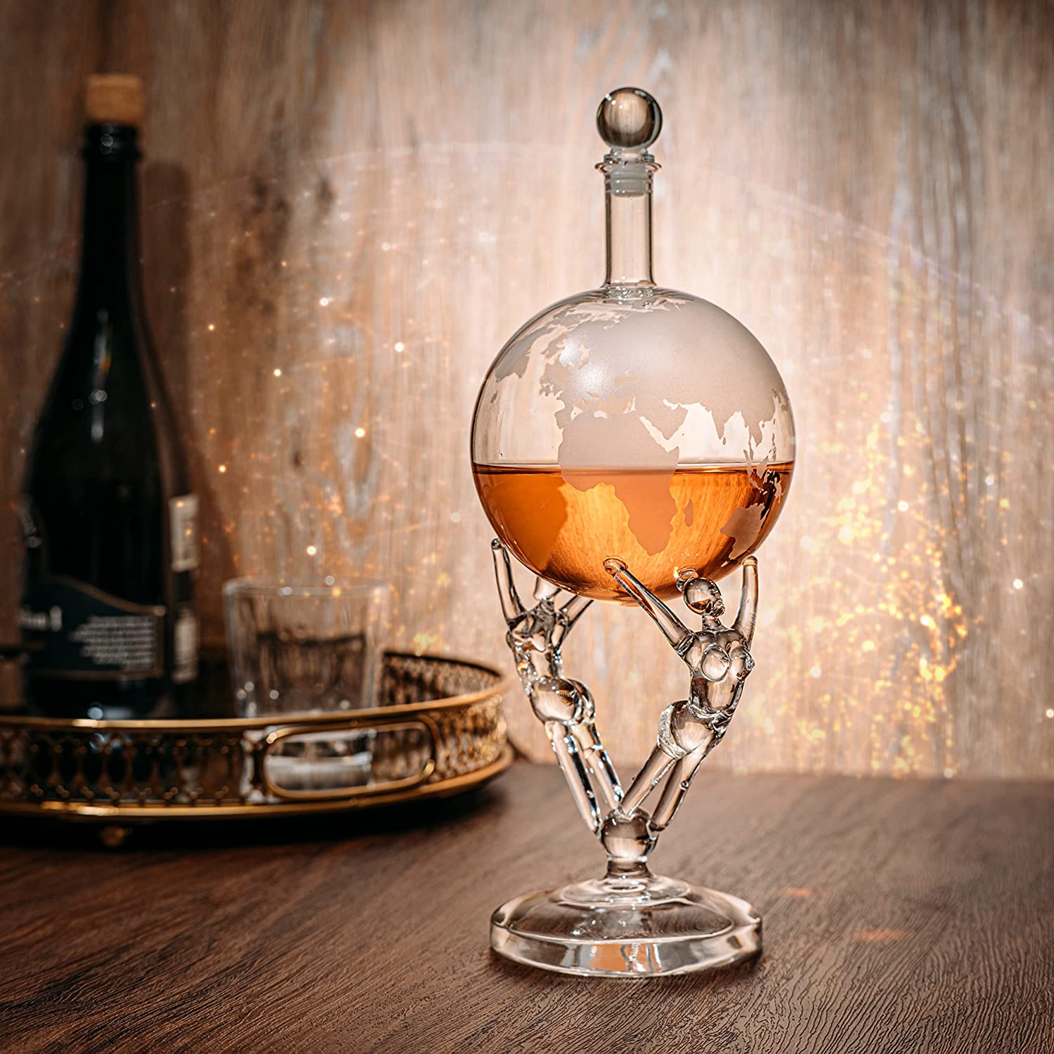 Lovers Crystal Decanter, For Wine & Whiskey by The Wine Savant - 12" Tall - For Spirits, Whiskey, Scotch, Bourbon, Cognac and Brandy - 500mL - By The Wine Savant - Love Globe Whiskey Decanter-1