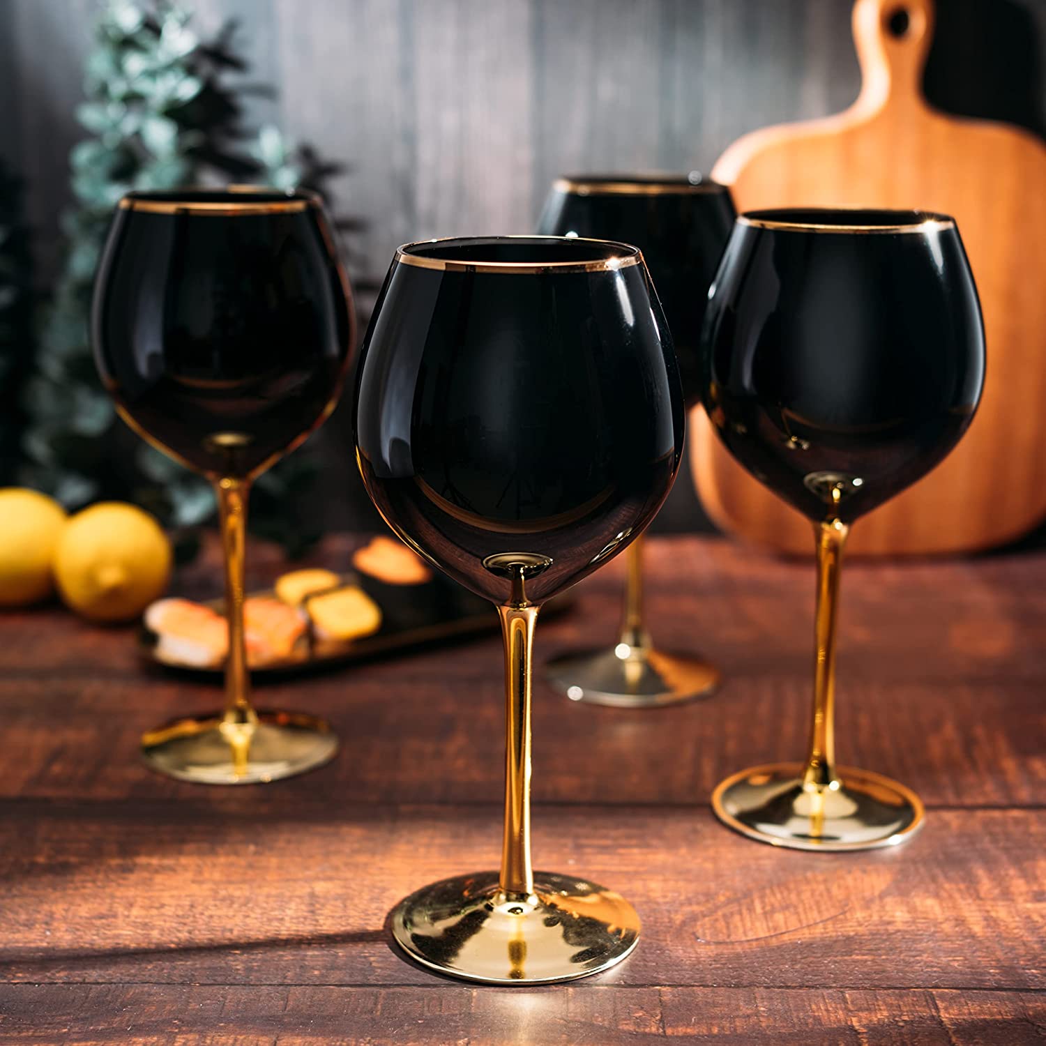 Set of 4 Black Wine Glasses Gold Stemmed 14 oz by The Wine Savant - Gold Rim Wine Glasses, Black Colored Wine Glasses Luxury Wine Glassware Wine Tasting, Wedding Gift, Anniversary, Birthday-3