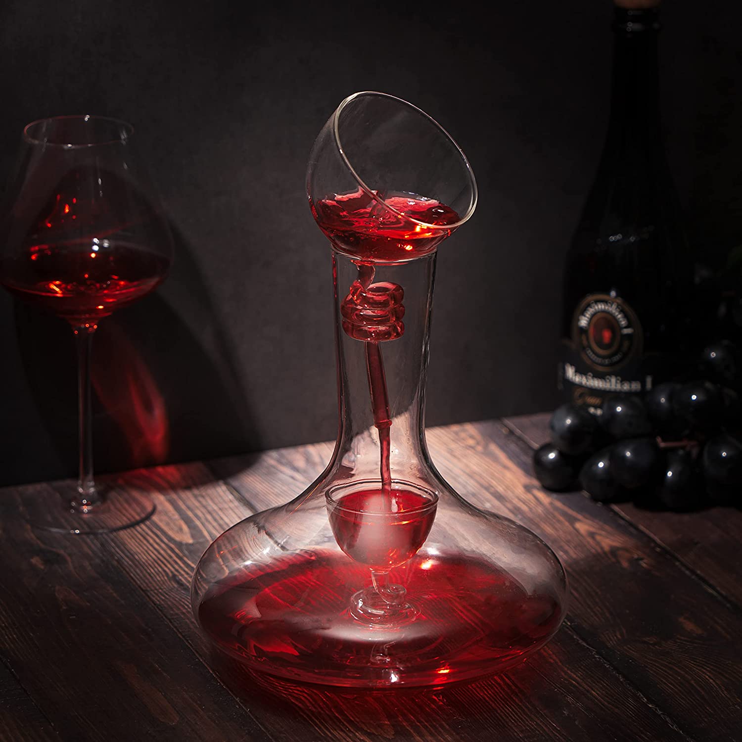 Wine Tower Decanting & Aerator Set by The Wine Savant - 2 Aerating Parts - Upper and Lower Aerators Piece 1500ml - Wine & Whiskey Decanter Set, Carafe, Proven to Enhance & Improves Flavor & Aromas-3