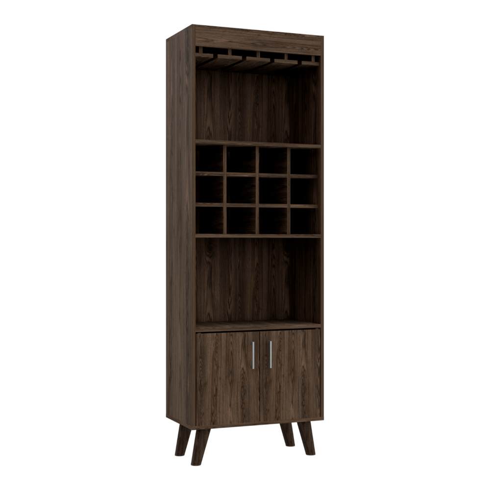 Bar Cabinet Bull, Twelve Wine Cubbies, Rack, Dark Walnut Finish-6