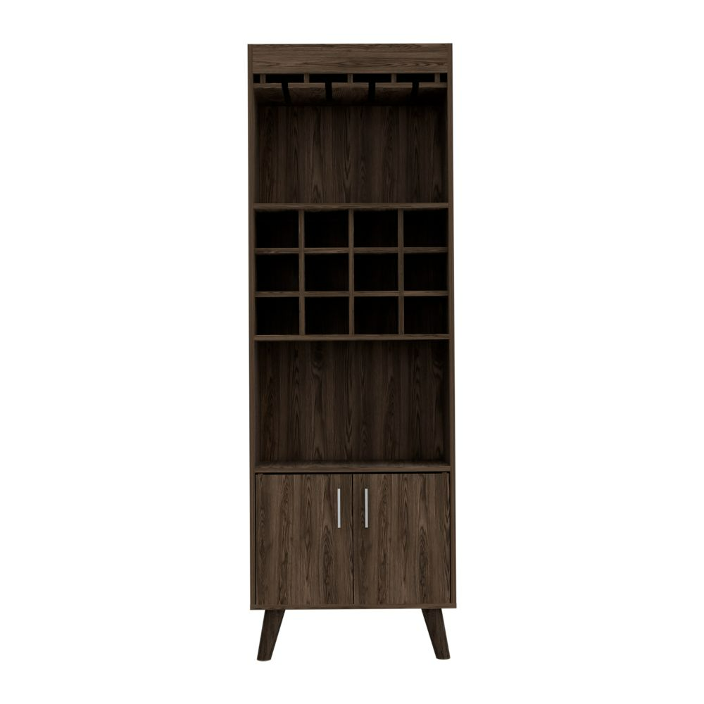 Bar Cabinet Bull, Twelve Wine Cubbies, Rack, Dark Walnut Finish-5