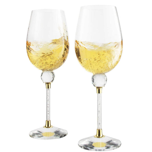 Crystal Ball Diamond Filled Wine Glasses 8 Ounces -Gold and Laser Cut Sparkling Wine Wedding Glasses, Elegant Crystal Wine Glassware-0