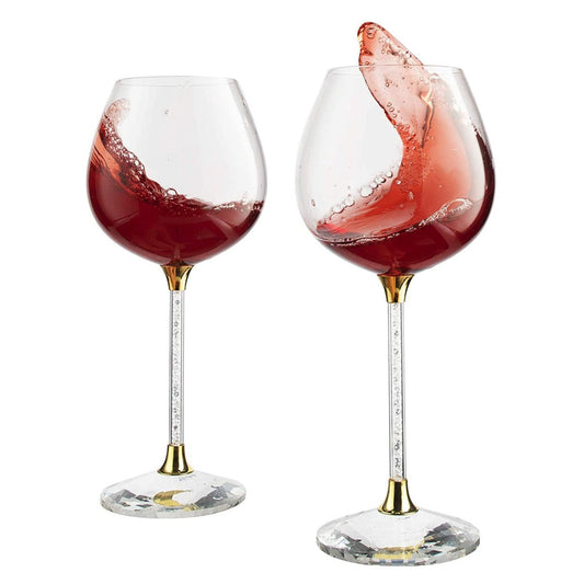 Crystal Wine Glasses Diamond Filled Stem, White and Red Wine, With Laser Cut Diamond Base Large 18 Ounces-0