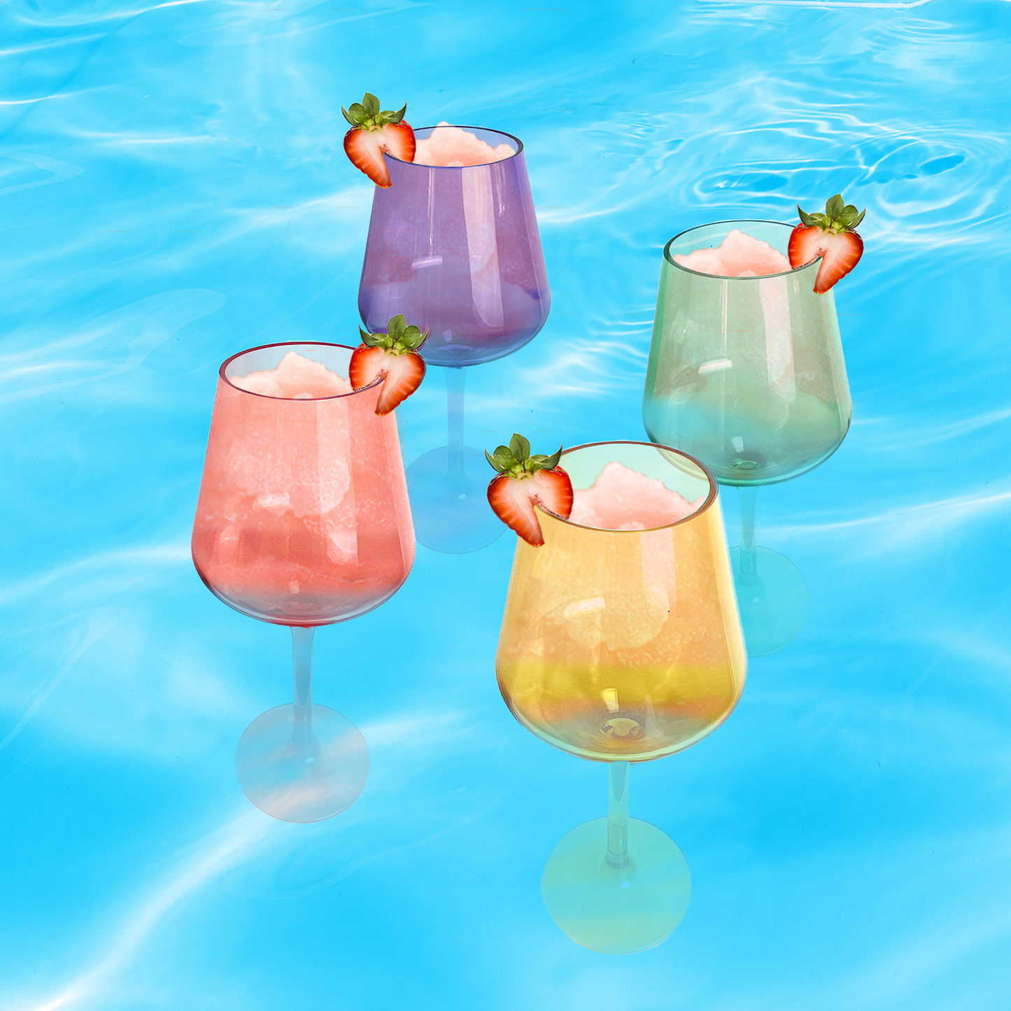 Floating Wine Glasses for Pool - Set of 2-15 OZ Shatterproof Poolside Wine Glasses, Tritan Plastic Reusable Stemware, Beach Outdoor Cocktail, Wine, Champagne, Water Glassware - Spring Summer-6