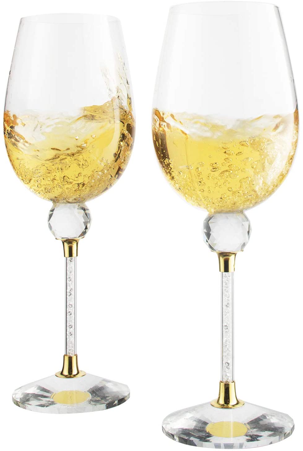 Crystal Ball Diamond Filled Wine Glasses 8 Ounces -Gold and Laser Cut Sparkling Wine Wedding Glasses, Elegant Crystal Wine Glassware-2