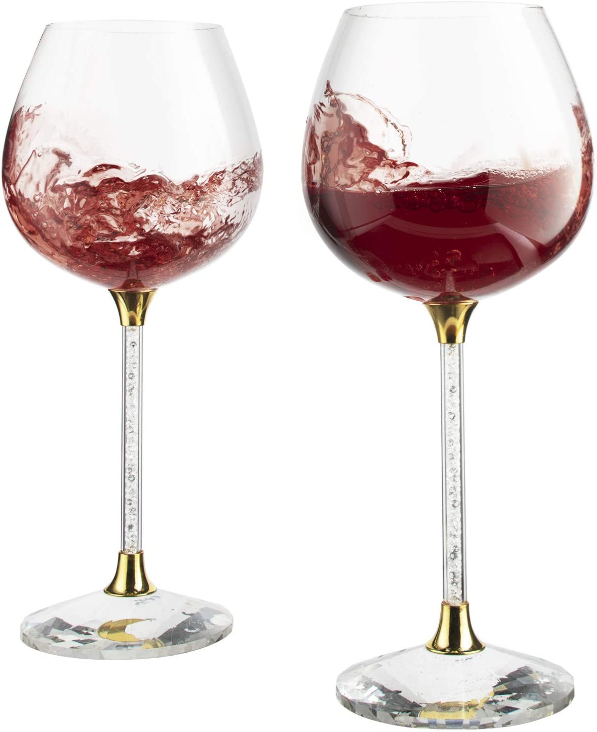 Crystal Wine Glasses Diamond Filled Stem, White and Red Wine, With Laser Cut Diamond Base Large 18 Ounces-1