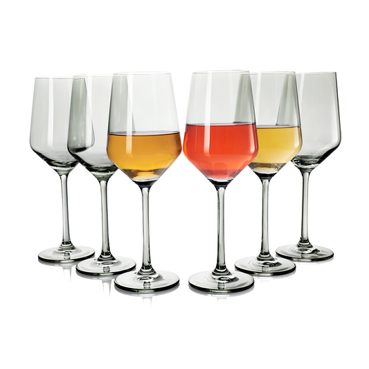 Colored Wine Glass Set, 12oz Glasses Set of 6 Baby Shower Gender Reveal Boy or Girl Decor Baby Announcement Unique Italian Style Tall Stemmed for White & Red Wine Elegant Glassware (Smoke Grey)-0