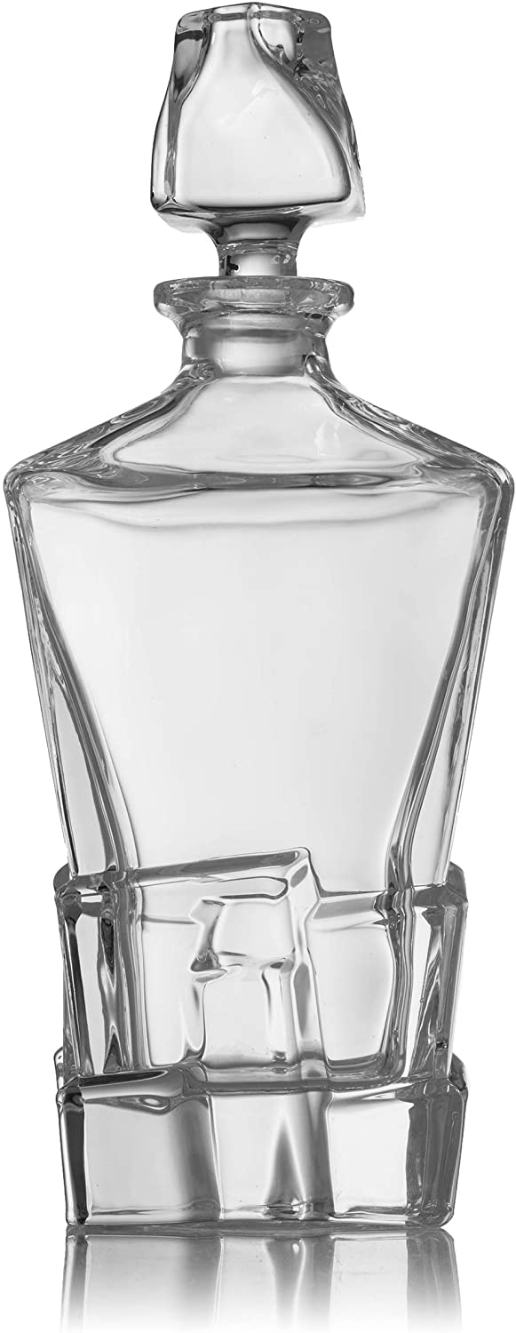 The Wine Savant Wine and Whiskey Iceberg Decanter with 4 Glasses and Wood Tray-4